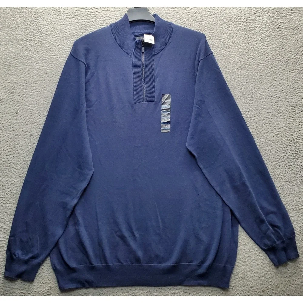 Shaquille O'Neal XLG Sweater Men 3XLT Navy Long Sleeve Ribbed Hem & Cuff 1/4 Zip